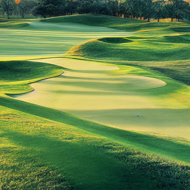 Golfbaan landschap golf veld achtergrond met groen gras op zonnige dag