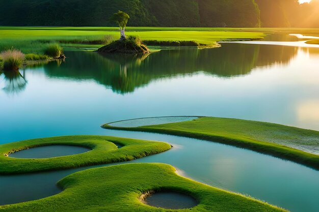 Foto golfbaan met een gat in het water