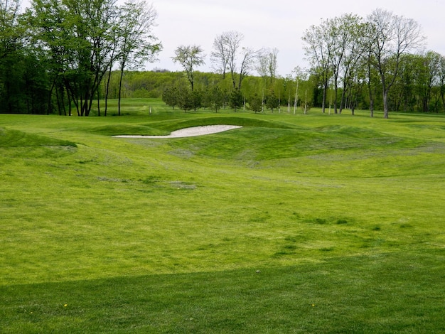 Golfbaan met fairwayveld. Golfbaan met een rijke groene grasmat prachtig landschap. Van hoge kwaliteit