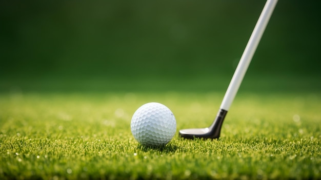 golfbal op groen gras met clubachtergrond Generatieve AI