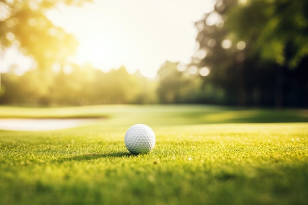 Golfbal op groene baan in golfclub close-up Generatieve ai