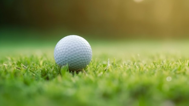 Golfbal op het gras met de zon erop