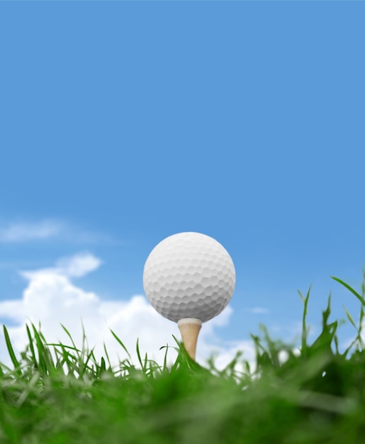 Golfbal op tee op golfbaan