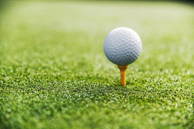 Golfbal op tee op groen gras