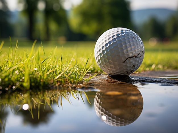 Foto golfbal tee met een groen van golfbaan achtergrond achtergronden voor banner met kopieerruimte