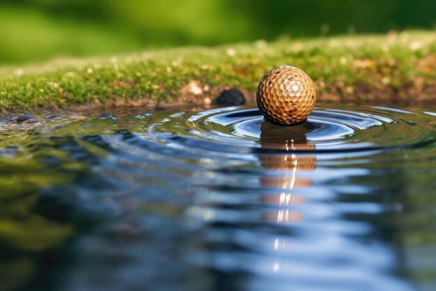 Foto golfbal zinkt in het gat met bewegingsonscherpte gemaakt met generatieve ai