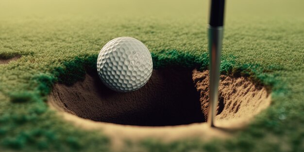 Golfer putting the ball into the hole in closeup