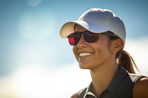 Golfer at sunset at dusk on golf course green on the background blur and bokeh