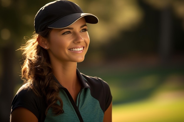 Golfer at sunset at dusk on golf course green on the background blur and bokeh