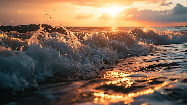 Foto golven op zee gouden uur