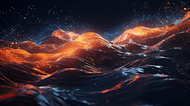 Golven van heldere deeltjes donkere trillingen Geluid en muziek visualisatie 3D render illustratie