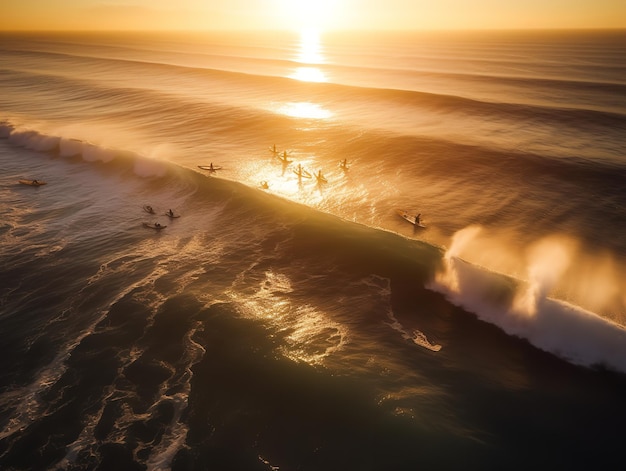 Golven van triomfsurfers die golven overwinnen