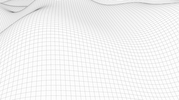 Golvend draadframe met zwarte lijnen vloeibare oppervlakte imitatie 3d render computer gegenereerde achtergrond