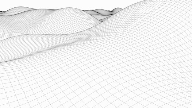 Golvend draadframe met zwarte lijnen vloeibare oppervlakte imitatie 3d render computer gegenereerde achtergrond