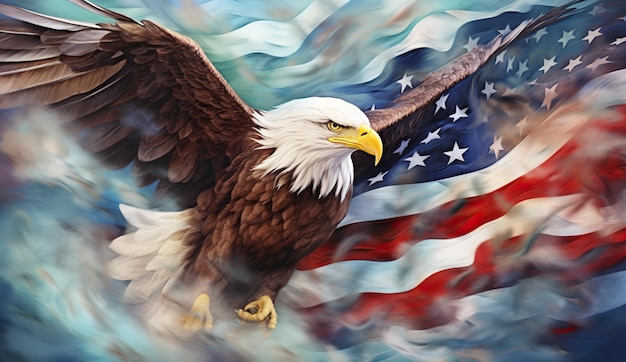 Golvende Amerikaanse vlag met een adelaar die kracht en vrijheid symboliseert