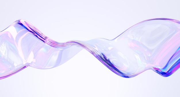 Golvende glasvorm met kleurrijke reflecties op lichte achtergrond 3D-rendering illustratie