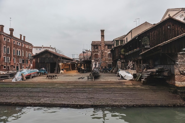 Photo gondola construction workshop in venice