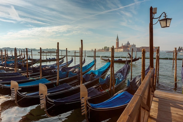 Gondolas on Canal Grande in Venice Italy
