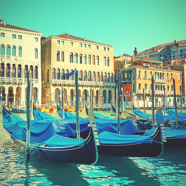 Gondolas on The Grand Canal in Venice. Vintage style