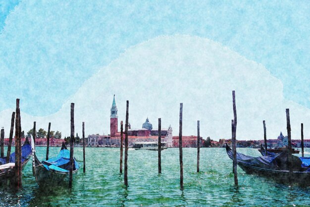 Gondolas moored by Saint Mark