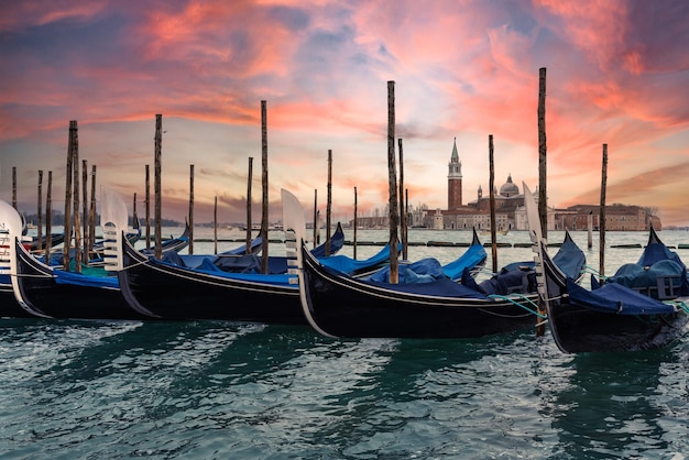 Gondolas moored in grand canal