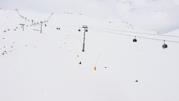 Photo gondolas in the ski resort aerial view