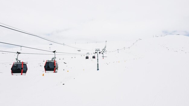 Photo gondolas in the ski resort aerial view