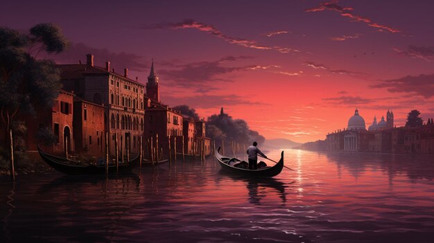 Photo gondolier at sunset aigenerated