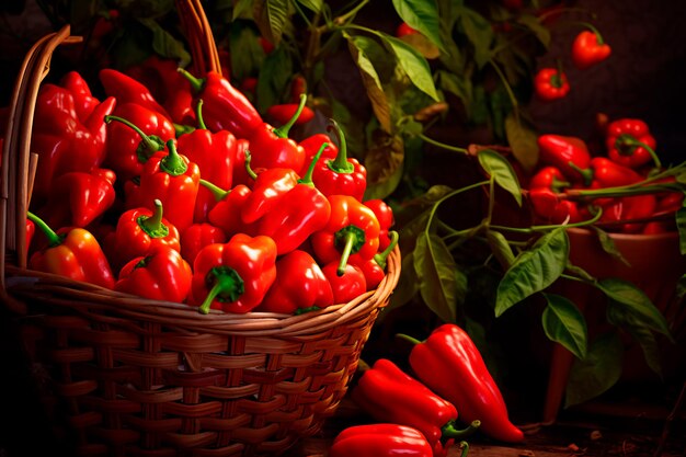 A good crop of peppers Cultivation of pepper Farm and field Harvested agricultural crops