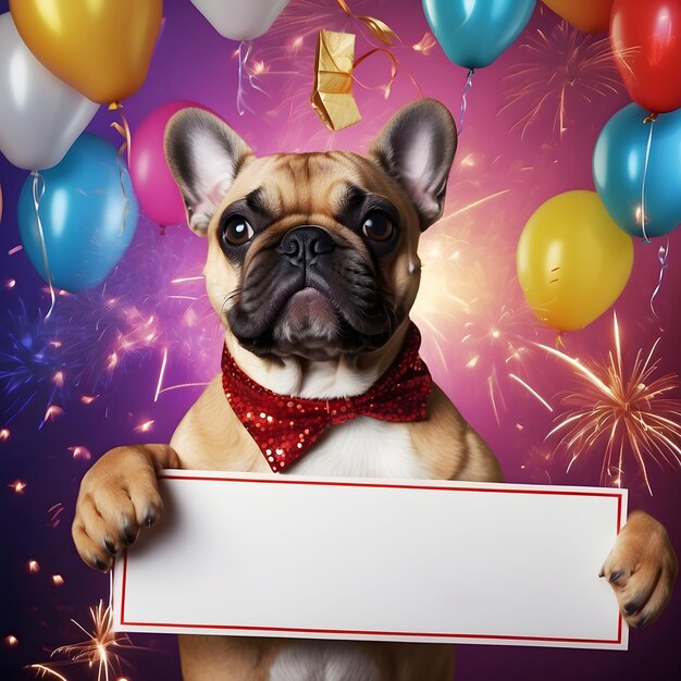 Хорошая собака Хорошая французская бульдог Счастливого Нового года Мокет Напишите свой собственный текст Дизайн своего собственного логотипа Мокет