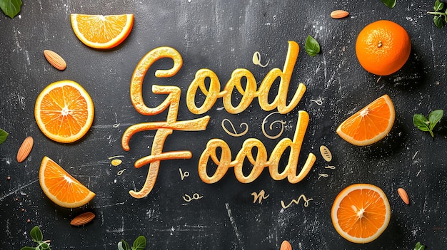 Photo good food typography design for health centers organic and vegetarian stores poster logo