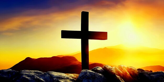 Photo good friday background with cross on hill with cross empty tomb on good friday background creative