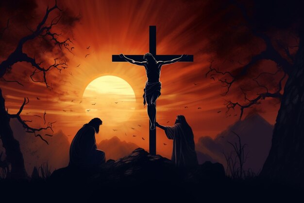 Photo good friday background with jesus christ and cross