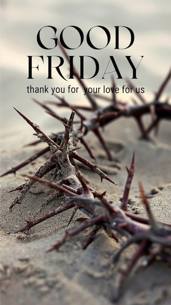 Photo good friday banner crown of thorns on stony sand conceptual of easter with copy space