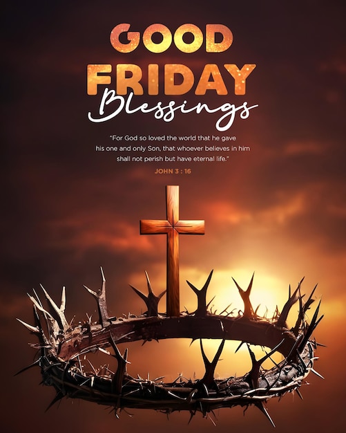 Photo good friday blessings greetings card with bible verse for social media and website post