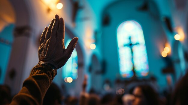 Foto venerdì santo pasqua pregare croce chiesa gesù cristo spirituale religiosa luce solare speranza credere cristiano mani in alto cattolicesimo striscione copia spazio biglietto di auguri bibbie