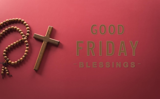 Good Friday and Holy week concept A religious cross on dark red background