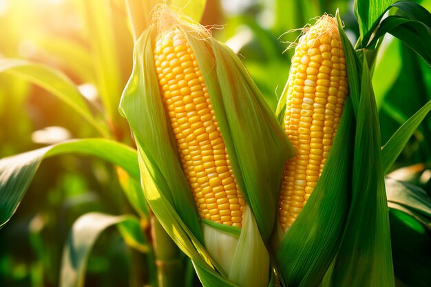 A good harvest of corn corn cultivation farm and field harvested agricultural crops