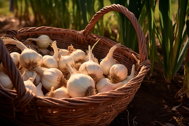 A good harvest of garlic Cultivation of garlic Farm and field Harvested agricultural crops