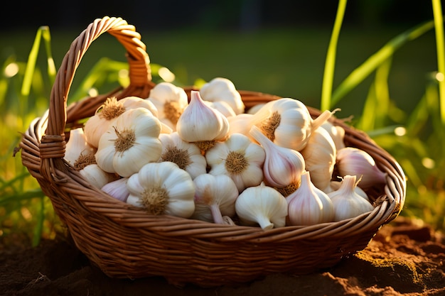 A good harvest of garlic Cultivation of garlic Farm and field Harvested agricultural crops