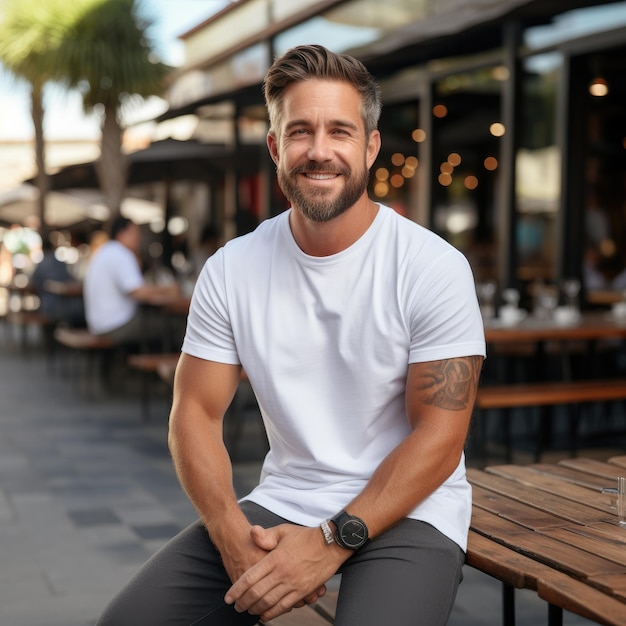 Photo good looking man wearing blank tshirt for mockup