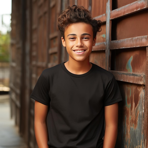 Photo a good looking teenager wearing blank tshirt for mockup