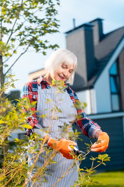 Photo good mood. high-spirited nice lady thinking about something pleasant