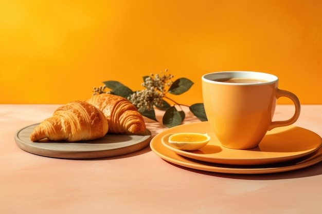아침 식사 커피 주스 음료와 놀라운 전망과 함께 좋은 아침 장면