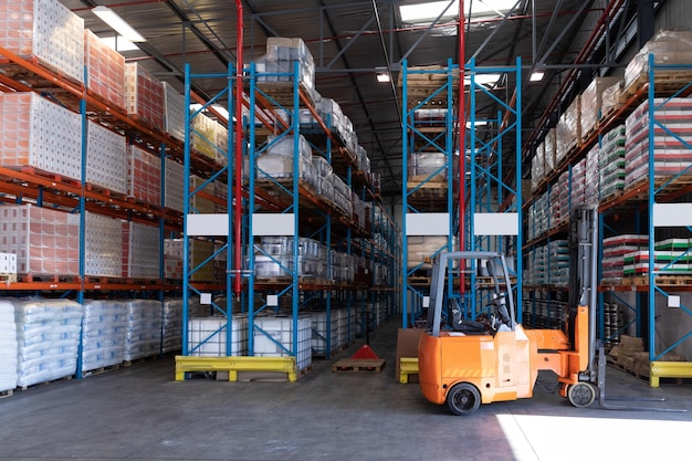 Photo goods and materials on a rack in warehouse