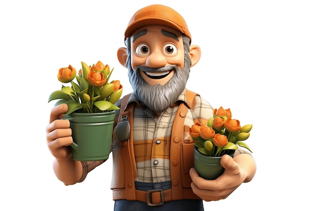 Goofy Gardener 3D Cartoon Character on Transparent Background AI