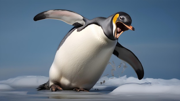 Goofy penguin doing a clumsy waddle wings akimbo