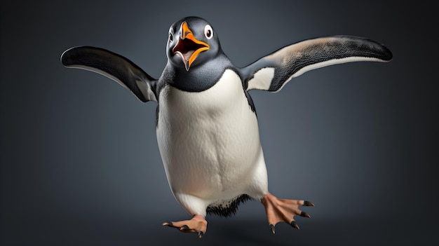 Goofy penguin doing a clumsy waddle wings akimbo