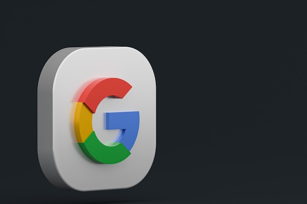 Foto rendering 3d del logo dell'applicazione google su priorità bassa nera