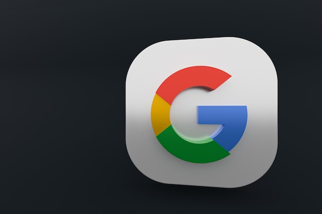 Foto rendering 3d del logo dell'applicazione google su sfondo nero